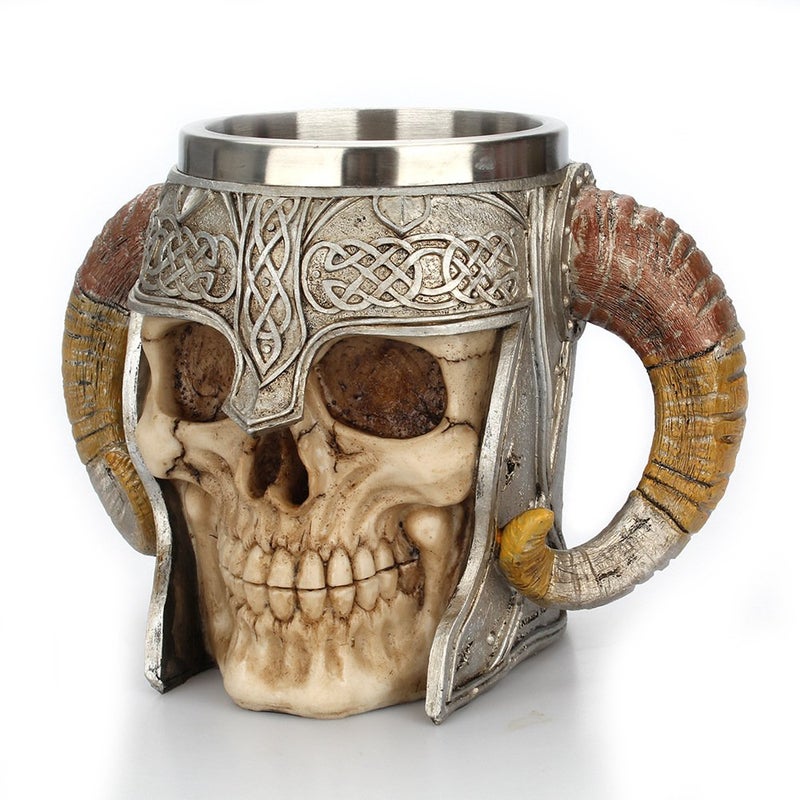 GuoShuang Stainless Steel Skull Mug Viking Drinking Cup Skeleton Resin Beer Stein Tankard Coffee Mug Tea Cup Halloween Bar Drinkware Gift - Image 2